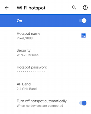 android wifi hotspot - enable - settings - network name, password