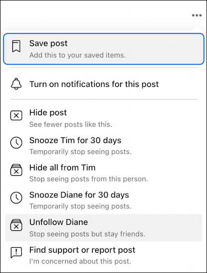 facebook main post menu