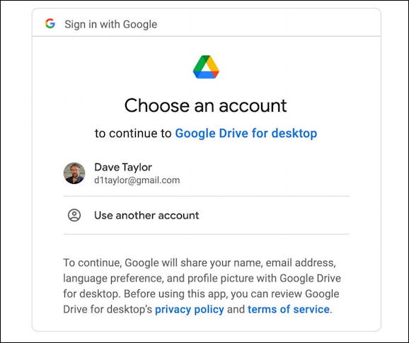 google drive for desktop - mac macos - login choose account