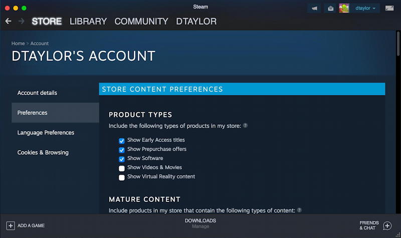 steam on Mac - account settings