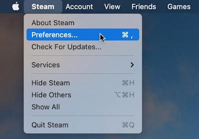 macos 11 mac - steam app preferences... menu