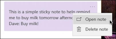 sticky notes - windows 10 win10 pc - menu