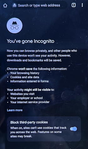 android phone privacy anonymous web - chrome incognito splash screen