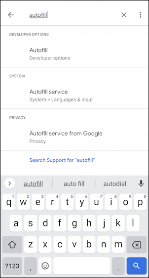 android settings - search 'autofill'