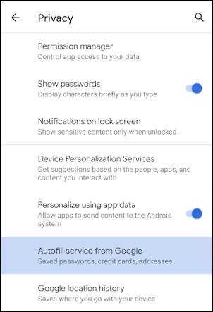 android settings - google autofill