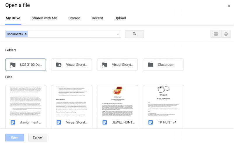 google docs drive open word file - file picker