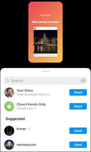 instagram stories - on this day - stories creator -share with whom where