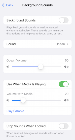 ios15 background sounds accessibility - settings