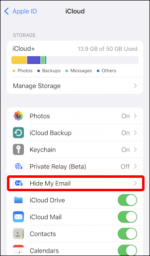 iphone ios 15 - icloud settings - hide my email