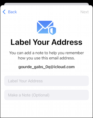 iphone ios 15 - icloud settings - hide my email - label your address
