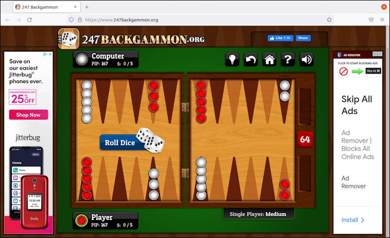 247backgammon.org in Firefox web browser - ubuntu linux