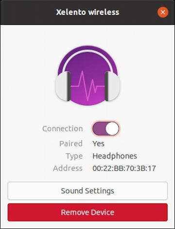 ubuntu linux - paired bluetooth device headphones control window 