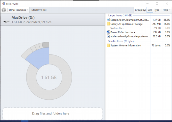 macdrive 10 pro - disk aware size