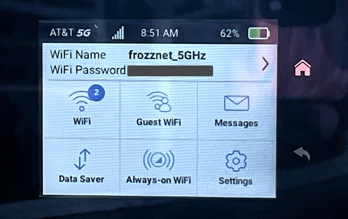 at&t netgear nighthawk 5g hotspot pro - main screen