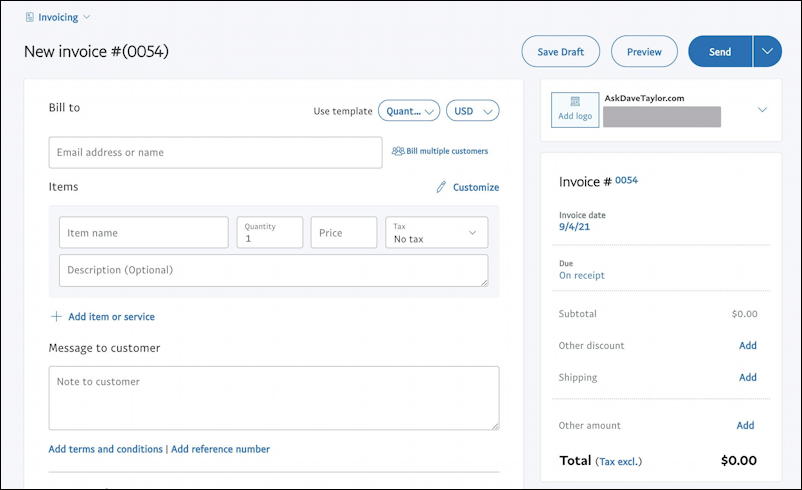 paypal blank invoice template