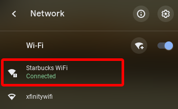 chromeos chromebook wifi - starbucks wifi - connected