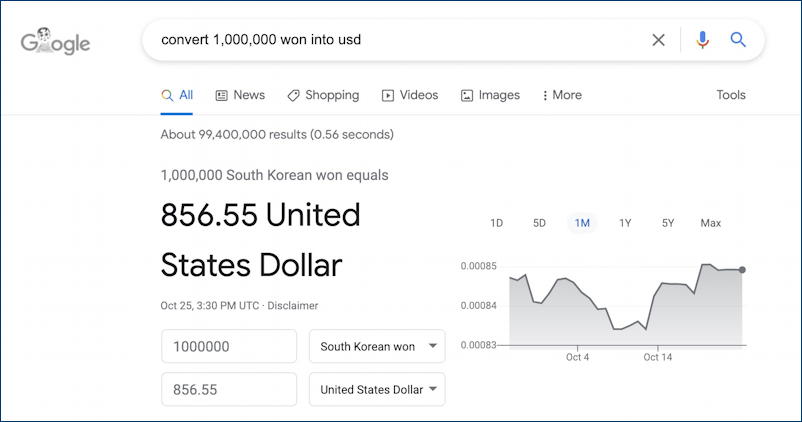 google currency exchange conversion south korean won to us dollars squid game