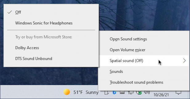 windows 10 pc - audio sound - enable windows sonic spatial audio menu