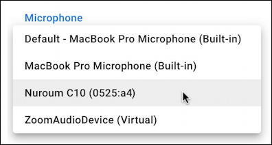 google meet - microphone options choices macbook pro