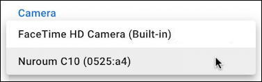 google meet - settings - video - list of cameras webcams