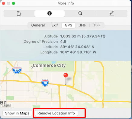 mac preview - gps geolocation info - photo info gps