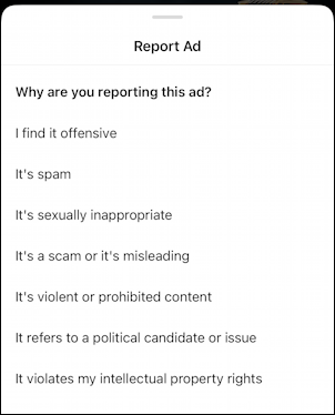 instagram advertisement sponsored post - report ad menu options