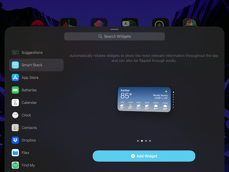 ipad ipados 15 - add widget to home screen - smart stack