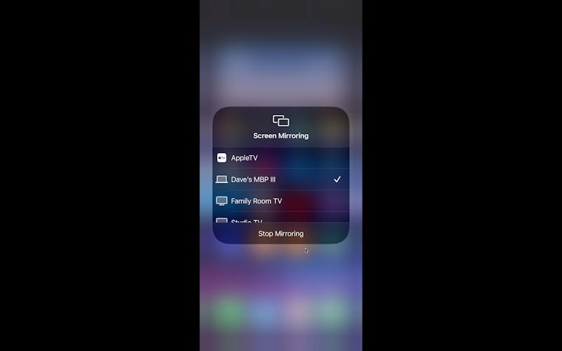iphone ios control center mirrored - screen sharing - on Mac screen