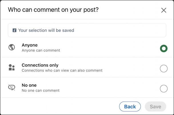 linkedin limit disable comments visibility - who can comment on post