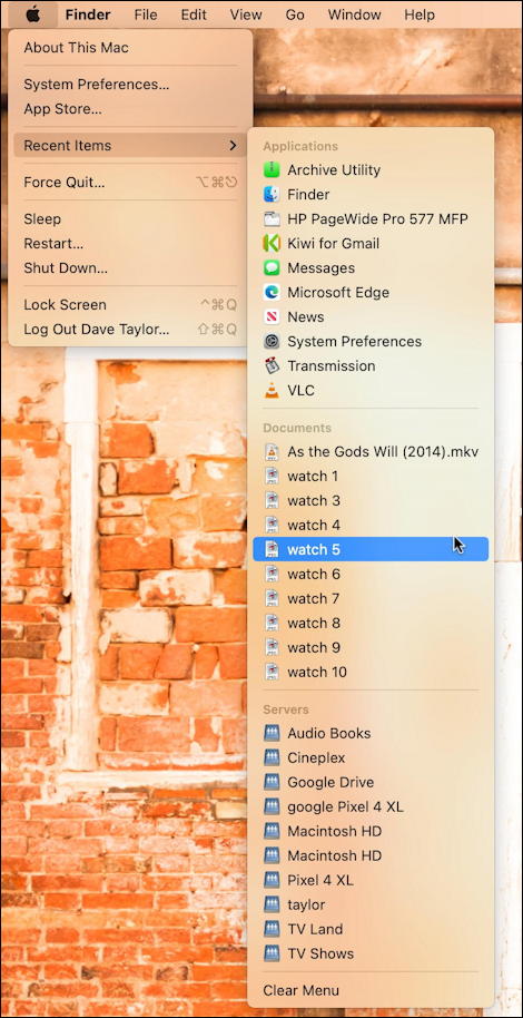 macos 11 mac - recent items on apple menu