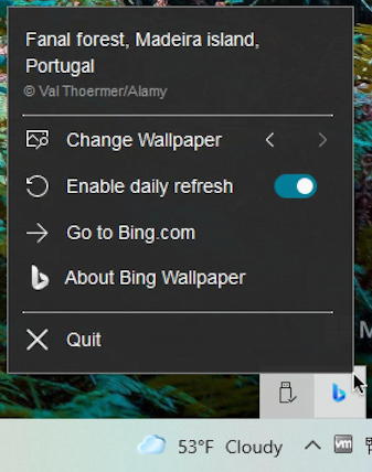 windows pc 10 11 - bing daily wallpaper - menu
