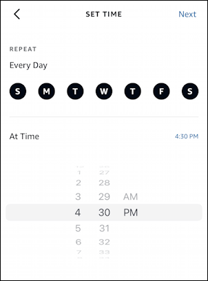 alexa add new scheduled routine - schedule time date days when