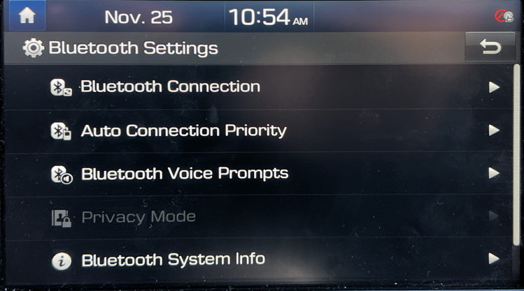 hyundai infotainment system - unpair bluetooth - bluetooth main menu