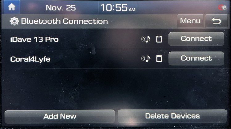 hyundai infotainment system - unpair bluetooth - connection list