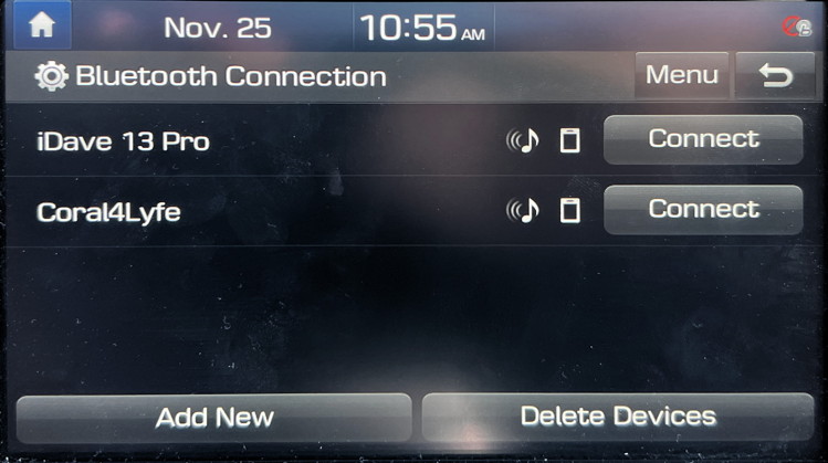 hyundai infotainment system - unpair bluetooth - connection list