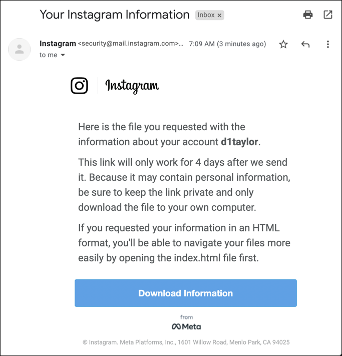 download instagram archive - email