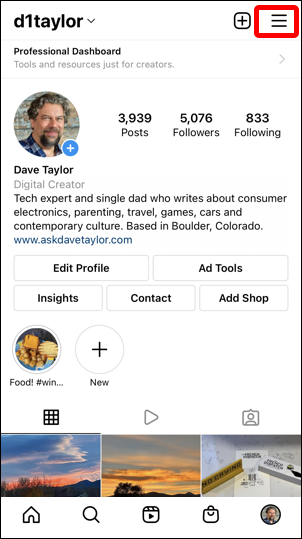 instagram for mobile iphone - profile d1taylor dave taylor