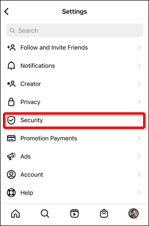 instagram for mobile iphone - settings menu