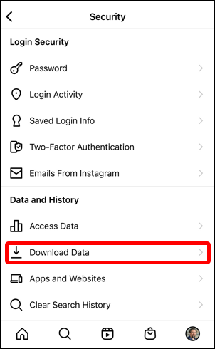 instagram for mobile iphone - settings security menu