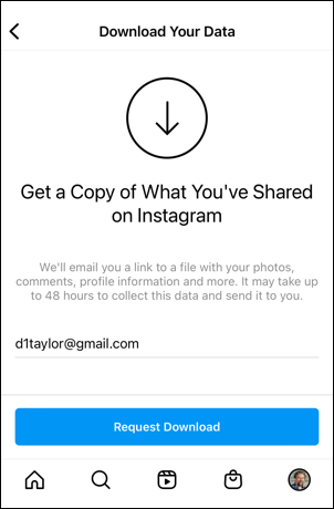 instagram for mobile iphone - request posts data download