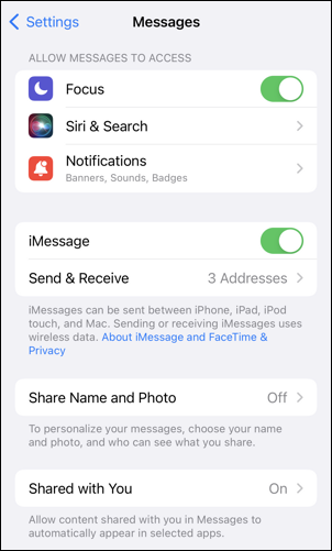 ios phone - read receipt - messages settings preferences