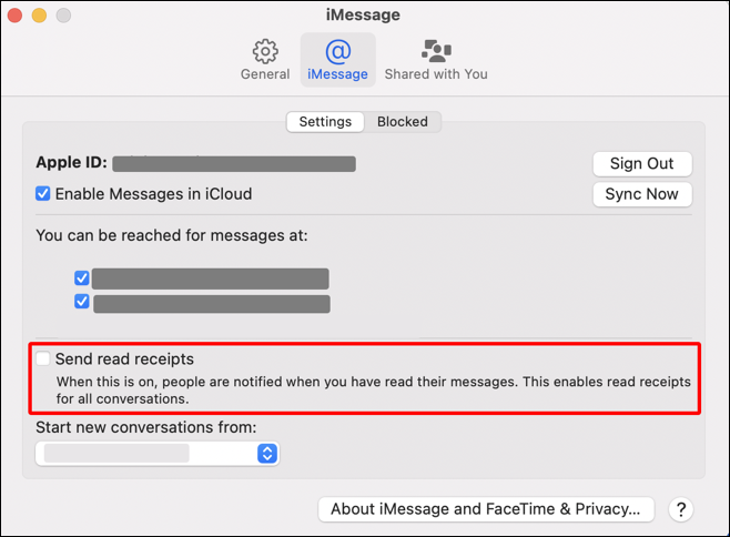macos 12 - read receipt - disable messages preferences settings