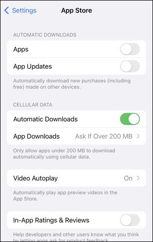 ios15 iphone settings - app store settings updates automatic