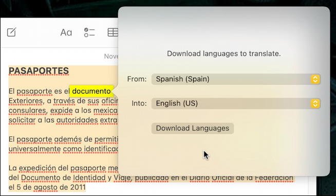 macos 12 monterey - built-in language translation - request local translation english spanish