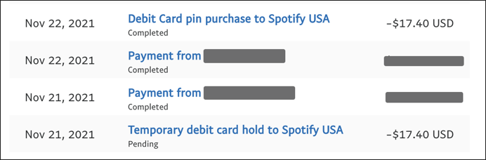 paypal transaction history - spotify