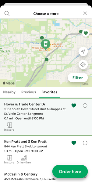 starbucks mobile app - choose a store