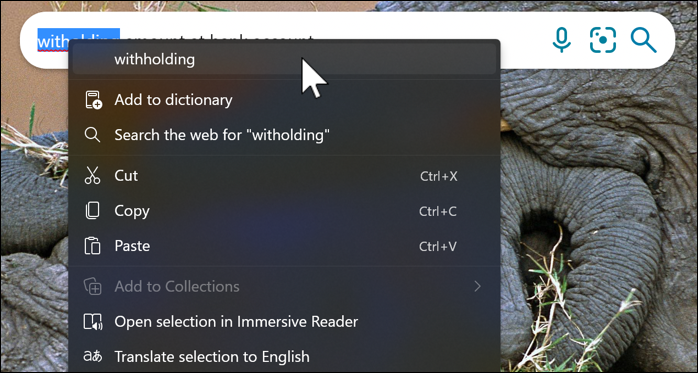 windows context menu misspelled word