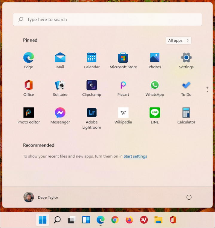 windows 11 start menu customization settings - main view