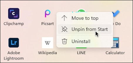 windows 11 start menu customization settings - right-click icon app
