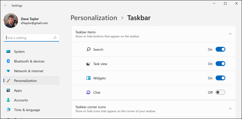 win11 taskbar settings window panel